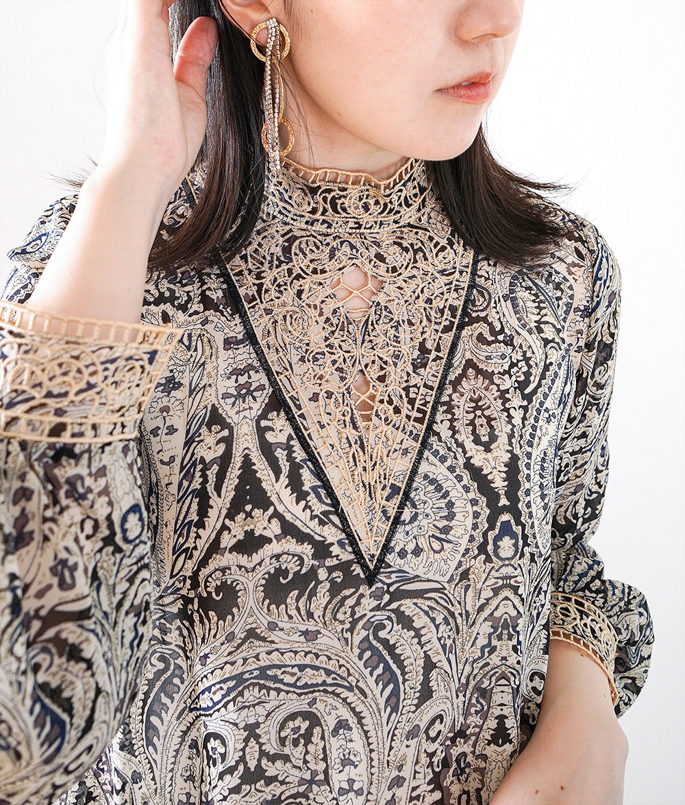 New lace paisley sheer blouse