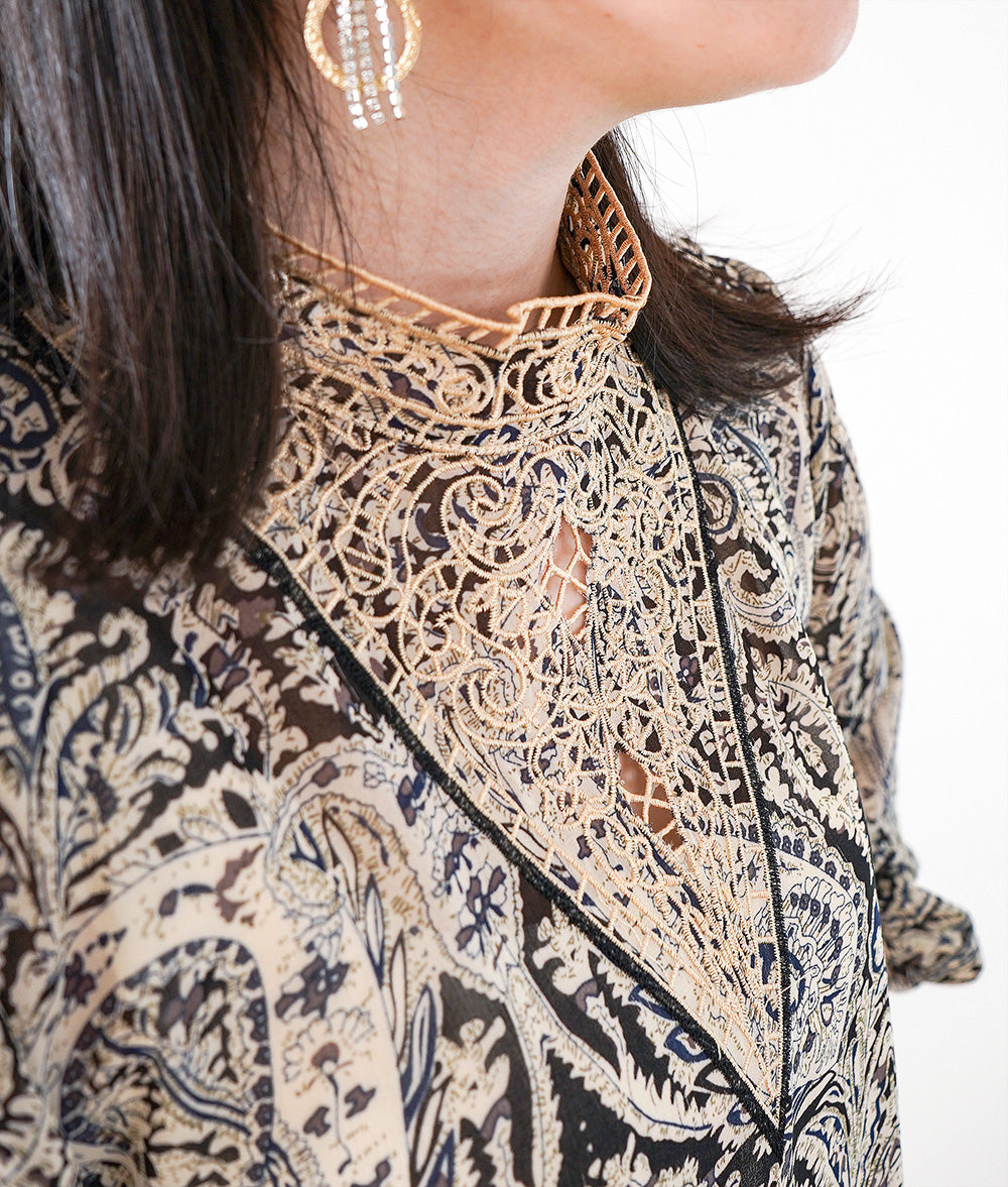 New lace paisley sheer blouse