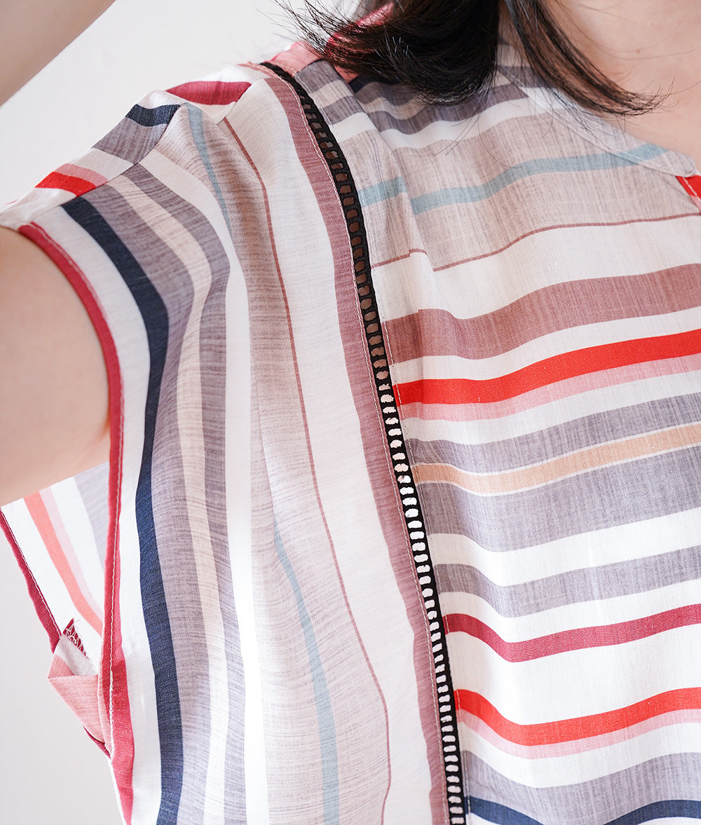 Relaxed skipper shirt with multi-border and stripes