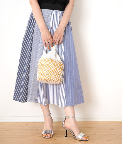 Striped collage flared skirt