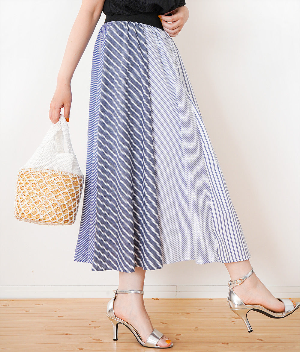Striped collage flared skirt