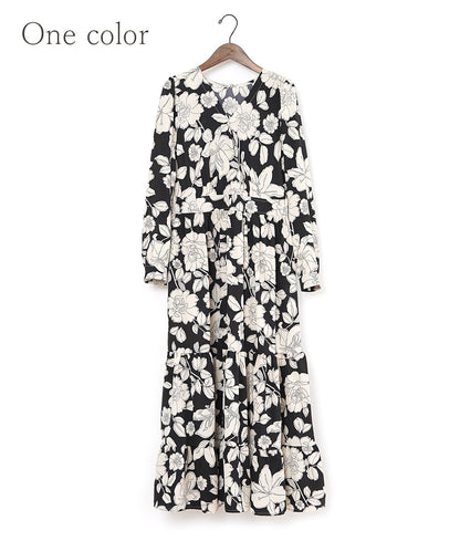 【SALE】Line drawing flower dress