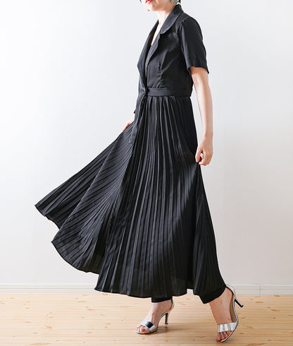 【SALE】Asymmetric design pleated long dress