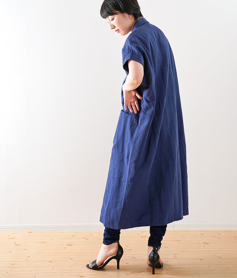 【SALE】Cotton linen long shirt dress