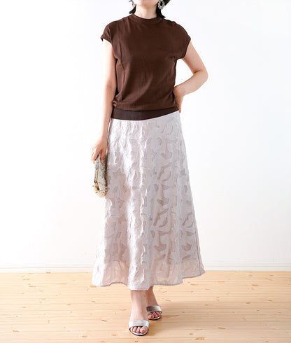【SALE】Floral jacquard skirt elegantly like a feather
