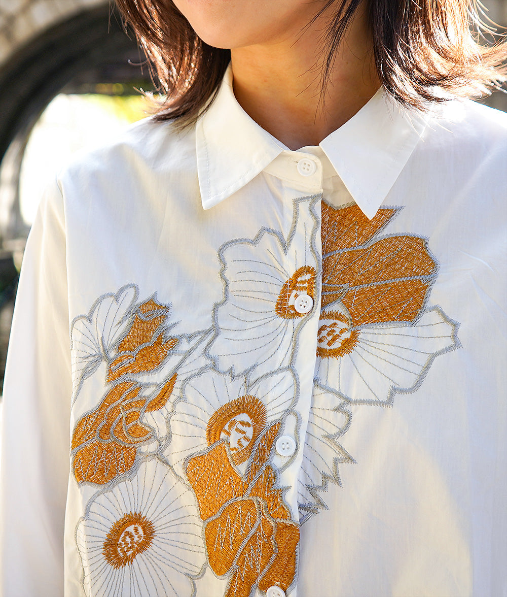 Orange flower embroidered shirt