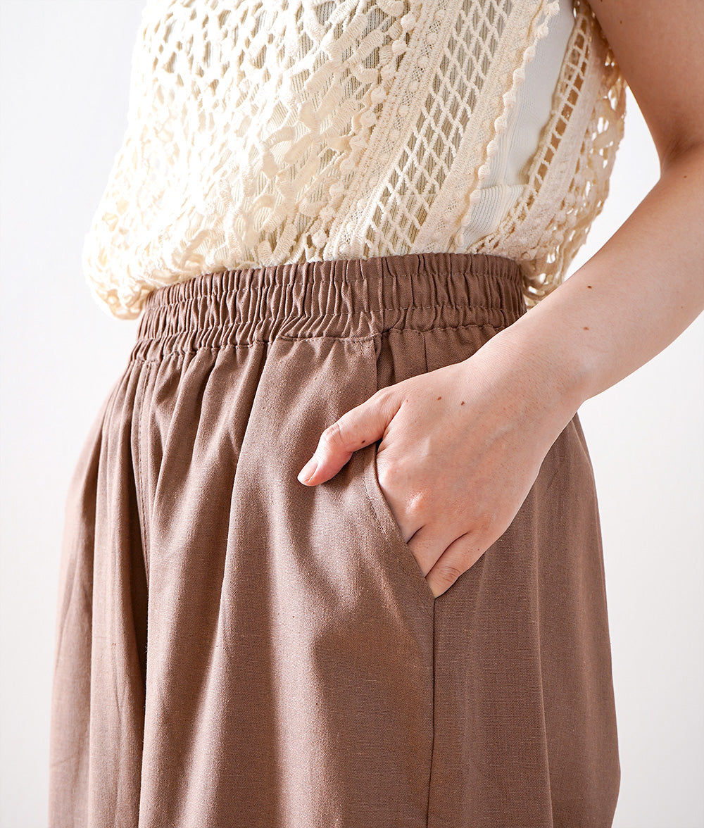 【SALE】Linen blend loose cropped wide pants