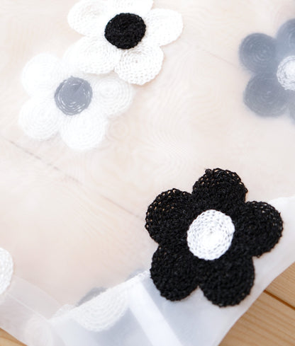 Fluffy embroidered flower sheer eco bag