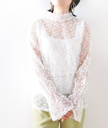 Delicate floral tulle lace blouse