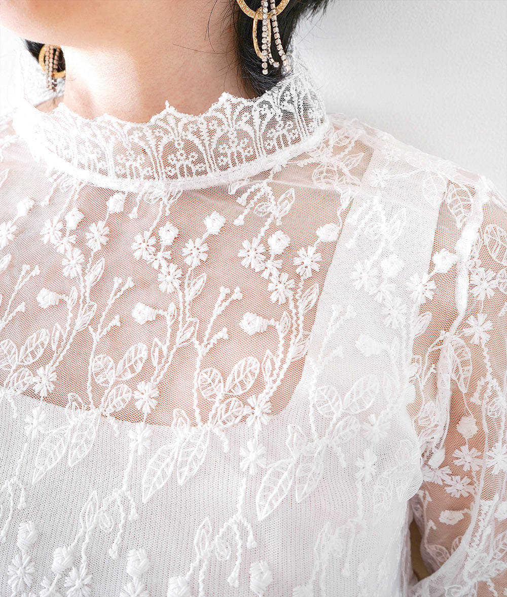 Delicate floral tulle lace blouse