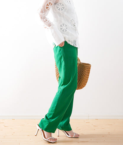 Green linen rayon pants